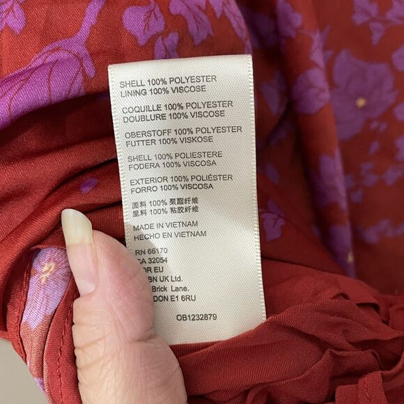 Free People Aries Red Romance Combo Floral Plunge Back Dress NWT Size S FLAW - Picture 11 of 11